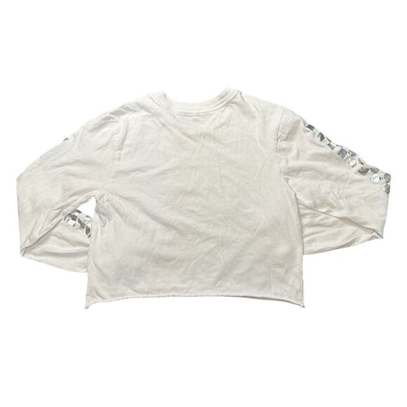 VANS Women’s White Long Sleeve Holographic Logo Cropped Tee Size Small - Picture 2 of 5